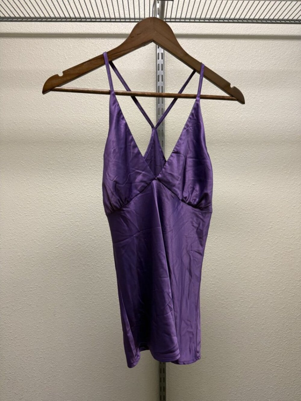 Sportstaff Purple Satin Crossback Cami Top V-Neck Empire Made in Italy Size S